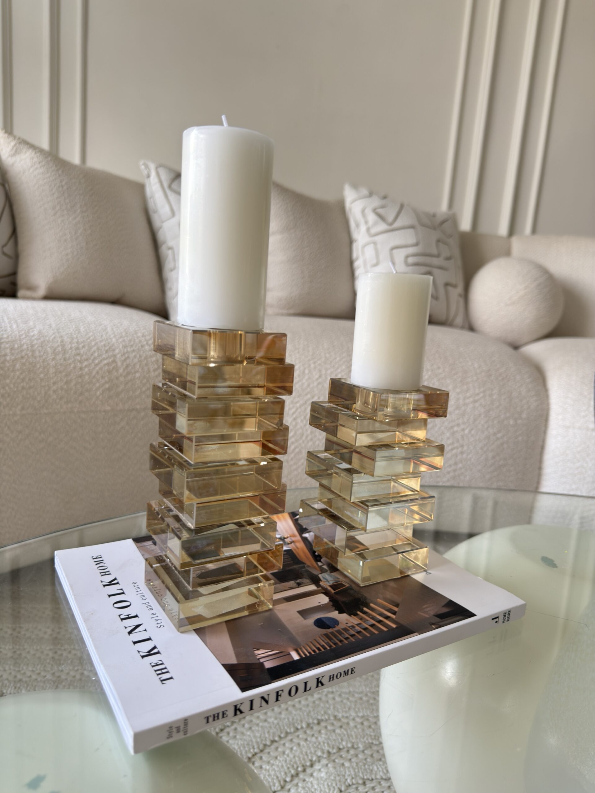 Amber crystal candle holder set – 2 pieces